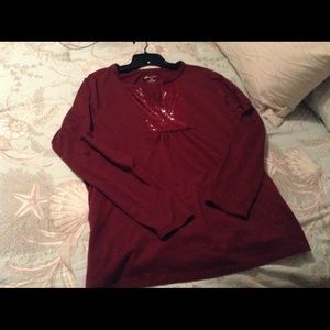 LB burgundy top with sequin panel